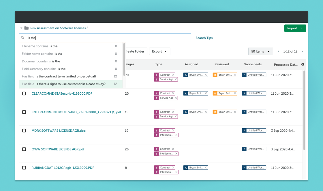 Screen for searching results