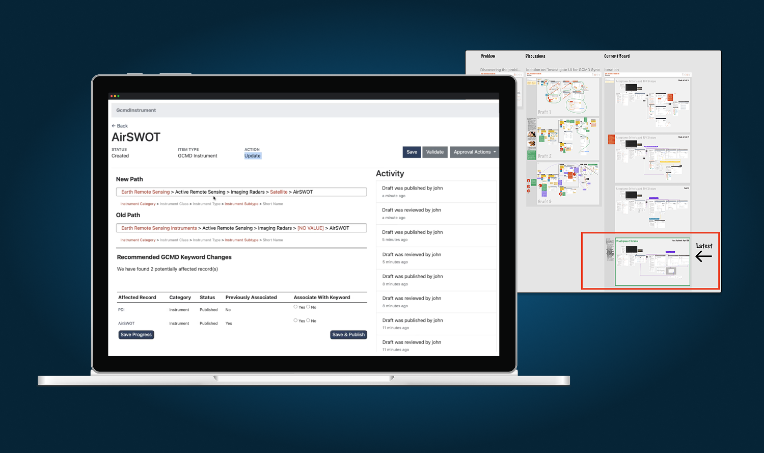 interface showing old and new keyword