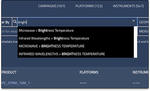 search dropdown showing keywords